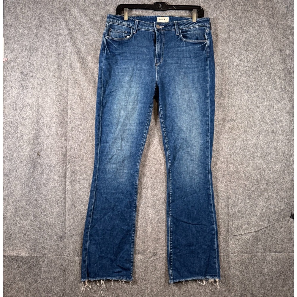 L'AGENCE Sneeki Jeans Womens Sz 31 Blue Hasting Low Rise Straight Leg Frayed Y2K